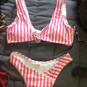 Two piece striped pink suit